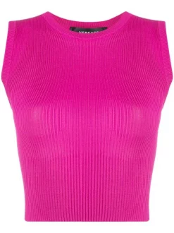 ( Nouvelle Collection ) Versace 1PE70 FUXIA Débardeur En Maille Nervurée Femme