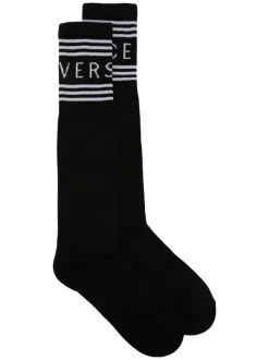 Versace I463 Chaussettes Rayées à Logo Imprimé Femme