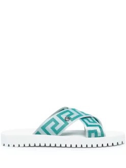 ( Nouvelle Collection ) Versace 2W71B Claquettes à Imprimé Greca Homme