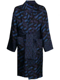 ( Nouvelle Collection ) Versace Robe De Chambre En Soie à Motif Greca Homme