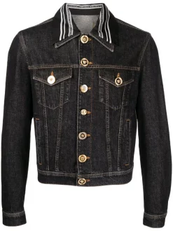 ( Nouvelle Collection ) Versace 1D040 Veste Courte En Jean à Boutons Medusa Homme