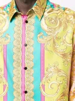 ( Nouvelle Collection ) Versace 5P370 MAUVELOUS+CITRON Chemise En Soie à Imprimé Barocco Homme -Pas Cher Versace Boutique 18152944 38595233 600
