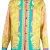 ( Nouvelle Collection ) Versace 5P370 MAUVELOUS+CITRON Chemise En Soie à Imprimé Barocco Homme