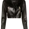 ( Nouvelle Collection ) Versace Veste Crop Safety Pin En Cuir 1B000 BLACK
