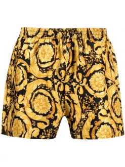 Versace A7900 NERO + STAMPA OR Short De Pyjama En Soie à Imprimé Barocco Homme