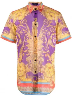 ( Nouvelle Collection ) Versace 5L290 DARK ORCHID+SUN Chemise à Imprimé Baroque Homme