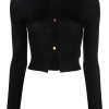 ( Nouvelle Collection ) Versace 1B000 BLACK Cardigan Nervuré à Coupe Crop Femme