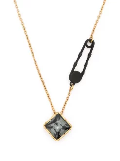 ( Nouvelle Collection ) Versace Collier Safety Pin Orné De Cristal Femme