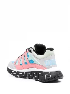 ( Nouvelle Collection ) Versace Baskets à Design à Empiècements 6E220 ARGENTO SKY BRIGHT CORAL -Pas Cher Versace Boutique 18195753 38848597 600