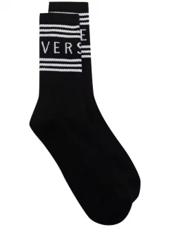Versace Chaussettes 3/4 à Logo Imprimé I463 BLACK WHITE