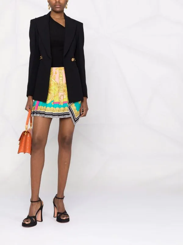 ( Nouvelle Collection ) Versace Minijupe à Design Plissé 5P370 MAUVELOUS+CITRON 2 ( Nouvelle Collection ) Versace Minijupe à Design Plissé 5P370 MAUVELOUS+CITRON – Image 2