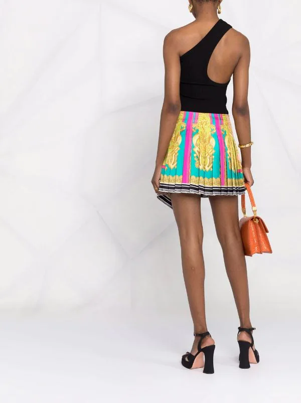 ( Nouvelle Collection ) Versace Minijupe à Design Plissé 5P370 MAUVELOUS+CITRON 6 ( Nouvelle Collection ) Versace Minijupe à Design Plissé 5P370 MAUVELOUS+CITRON – Image 6