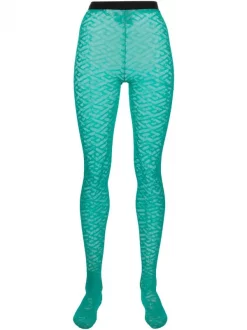 ( Nouvelle Collection ) Versace 1V560 TURQUOISE Collants à Logo Greca Femme