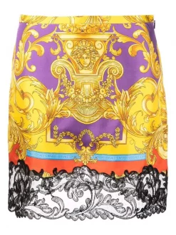 ( Nouvelle Collection ) Versace Jupe Barocco Bordée De Dentelle Femme