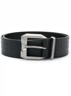 ( Nouvelle Collection ) Versace 1b00e Black-ruthenium Ceinture à Détail Greca En Cuir Homme