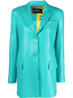 ( Nouvelle Collection ) Versace Veste En Cuir 1V550 TURQUOISE