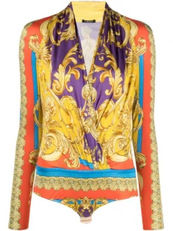 ( Nouvelle Collection ) Versace 5L290 DARK ORCHID SUN Body En Jersey à Imprimé Barocco Femme