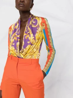 ( Nouvelle Collection ) Versace 5L290 DARK ORCHID SUN Body En Jersey à Imprimé Barocco Femme -Pas Cher Versace Boutique 18260212 fe15562c c3f5 405c 9d04 e6b369e20713 600