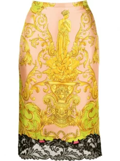 ( Nouvelle Collection ) Versace 5P370 MAUVELOUS CITRON Jupe Barocco Bordée De Dentelle Femme