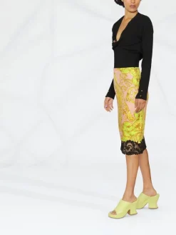 ( Nouvelle Collection ) Versace 5P370 MAUVELOUS CITRON Jupe Barocco Bordée De Dentelle Femme -Pas Cher Versace Boutique 18268352 39302634 600