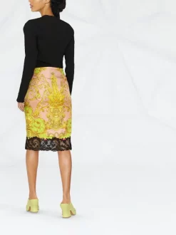 ( Nouvelle Collection ) Versace 5P370 MAUVELOUS CITRON Jupe Barocco Bordée De Dentelle Femme -Pas Cher Versace Boutique 18268352 39302638 600