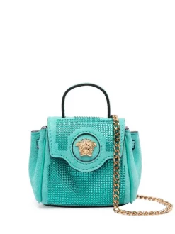 ( Nouvelle Collection ) Versace Mini Sac Orné De Cristaux 1V56V TURQUOISE-GOLD VERSAGE
