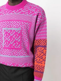 ( Nouvelle Collection ) Versace 6X110 PINK PURPLE Pull La Greca En Maille Intarsia Homme -Pas Cher Versace Boutique 18276597 39055660 600