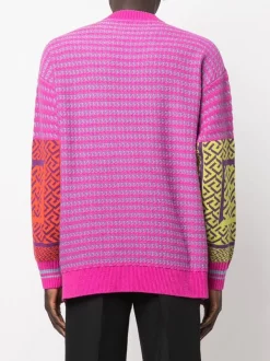 ( Nouvelle Collection ) Versace 6X110 PINK PURPLE Pull La Greca En Maille Intarsia Homme -Pas Cher Versace Boutique 18276597 39056423 600
