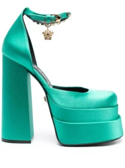 ( Nouvelle Collection ) Versace 1V56V GREEN Escarpins Mary Jane à Talon Haut épais Femme
