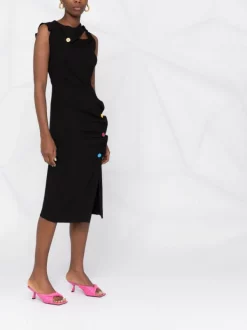 Versace Robe Drapée à Détail Boutonné 1B000 BLACK -Pas Cher Versace Boutique 18281027 f54feef2 4a09 407c 9312 b97e11307a27 600