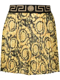 ( Nouvelle Collection ) Versace BLACK/GOLD Jupe Plissée à Taille Greca Femme