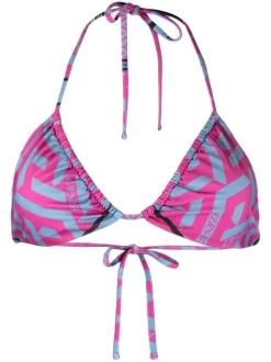 ( Nouvelle Collection ) Versace Haut De Bikini à Logo Imprimé 5P350 CERISE CORNFLOWER
