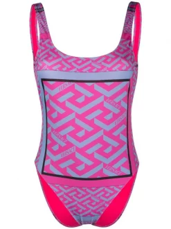 ( Nouvelle Collection ) Versace Maillot De Bain à Motif Monogrammé 5P350 CERISE CORNFLOWER