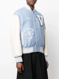 ( Nouvelle Collection ) Versace 2V600 LIGTH BLUE Veste Bomber à Logo Brodé Homme -Pas Cher Versace Boutique 18330143 39231616 600
