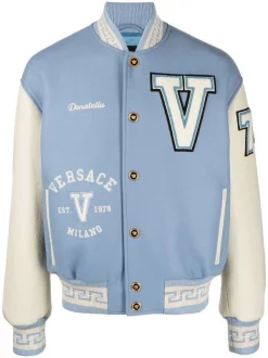 ( Nouvelle Collection ) Versace 2V600 LIGTH BLUE Veste Bomber à Logo Brodé Homme