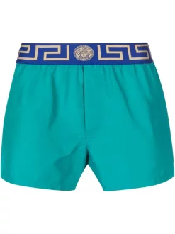 ( Nouvelle Collection ) Versace Short De Bain à Logo Greca 2G650 EMERALD BLUETTE