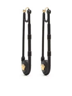( Nouvelle Collection ) Versace 4J120 NERO/ORO Boucles D'oreilles à Plaque Medusa Femme