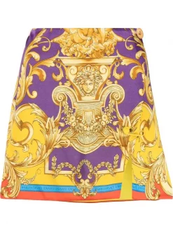 ( Nouvelle Collection ) Versace 5L290 DARKORCHID+SUN" Jupe Portefeuille à Imprimé Baroque Femme