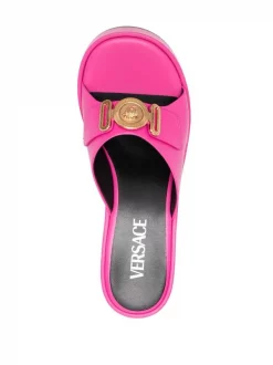 Versace Mules Medusa à Plaque Logo 1PE7V PINK -Pas Cher Versace Boutique 18351233 39442237 600