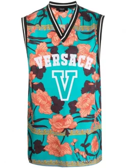 ( Nouvelle Collection ) Versace Haut à Fleurs 5V230 TURQUOISE+PRINT