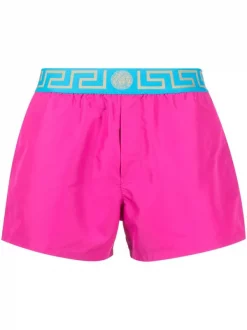 ( Nouvelle Collection ) Versace Short De Bain à Imprimé Greca 2P890 CERISE + TEAL