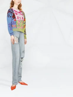 ( Nouvelle Collection ) Versace 6X110 MULTICOLOR Pull En Maille à Mélange D'imprimés Femme -Pas Cher Versace Boutique 18389898 39385843 600