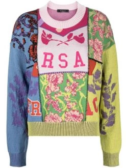 ( Nouvelle Collection ) Versace 6X110 MULTICOLOR Pull En Maille à Mélange D'imprimés Femme