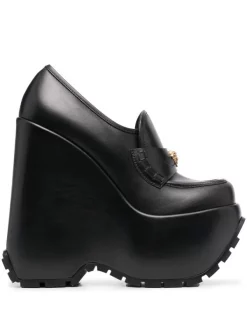 ( Nouvelle Collection ) Versace 1B00V BLACK Mocassins à Plateforme 170 Mm Femme