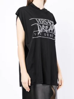 ( Nouvelle Collection ) Versace T-shirt Long à Ornements En Cristal 1B000 -Pas Cher Versace Boutique 18400501 39595974 600