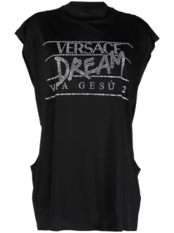 ( Nouvelle Collection ) Versace T-shirt Long à Ornements En Cristal 1B000
