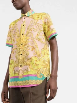 Versace 5P370 Mauvelous/Citron Chemise à Imprimé Baroque Homme -Pas Cher Versace Boutique 18426407 39618663 600