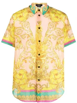 Versace 5P370 Mauvelous/Citron Chemise à Imprimé Baroque Homme