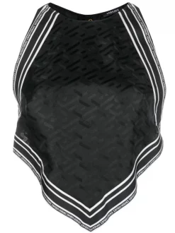 ( Nouvelle Collection ) Versace Haut Dos-nu à Logo Imprimé 1B000 BLACK