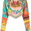 Versace 5X000 MULTICOLOR Hoodie Crop Medusa Renaissance En Soie Femme